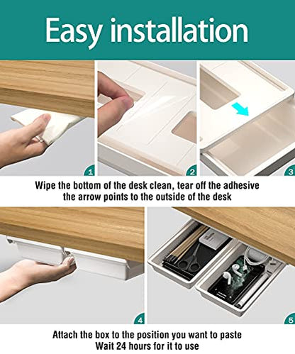 SVNNELP 2Pack Under Table Desk Drawer Storage Organizer Slide Out, Hidden Self-Adhesive Under Desktop Pencil Tray Drawer for Office,Classroom,Kitchen(S/white） - size: S