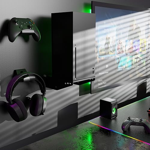 ADZ Series X Wall Mount for Xbox Series X Console, Multifunction Wall Mount Stand Includes Strong Metal Base and Xbox Controller Holder Mounts