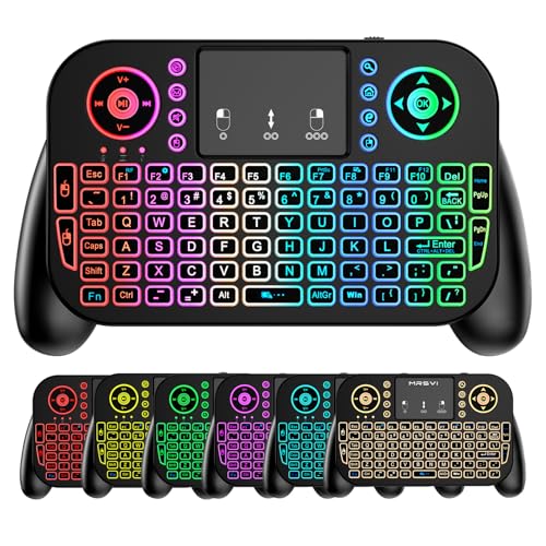 Mini Keyboard with Touchpad-2.4GHz & Bluetooth Dual-Mode,7-Color Backlight, Multimedia Hotkeys, Rechargeable, for Android TV Box, Smart TV, Projector, PS3, PC, Tablet, Windows/iOS/Android