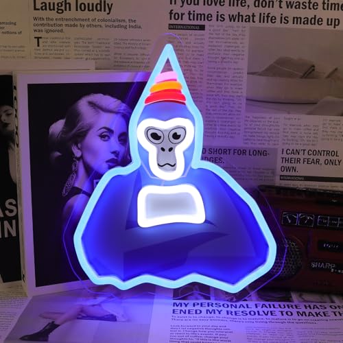 Blue Gorilla Neon Sign Gaming LED Light up Sign for Bedeoom Birthday Party, Cute Anime Lights for Game Room Wall Decor Dimmable Light for Kids Room, Gift for Gamers & Teens - color: Colorful,Lanxingxing