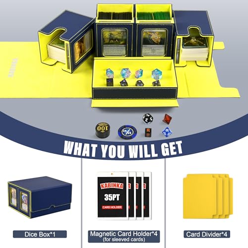 Kabinka MTG Commander Deck Box, Holds 400+ Double-Sleeved Cards | 5-in-1 Card Deck Box, Patented Design, Magnetic Detachable Card Case with Dice Tray, Fits Magic / TCG Cards (Blue Yellow) - color: Blue Yellow