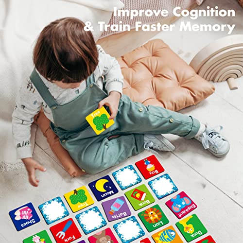 Hebayy Memory Matching Game, 72 PCS First Words Matching Cards for Toddlers 36 Pairs Memory Cards Educational Toys for Preschool 4 5 6 Years Old - style: First Words