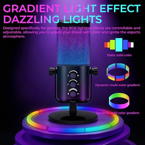 USB Microphone for PC/Gaming，Smart ENC Noise Cancelling & Heart-Shaped Pickup，RGB Lighting & Multi-Knob Control for Streaming/Podcast，with Mic Arm Stand, Black Standard Model - style: Base style
