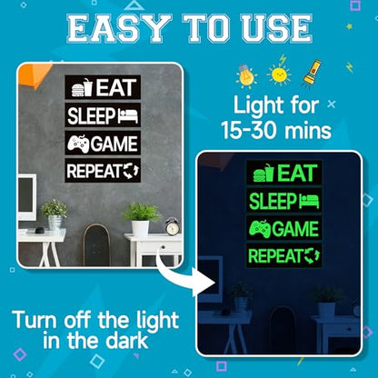 4 Pcs Glow in The Dark Neon Game Wall Stickers, Boys Gamer Room Wall Decals, Waterproof Vinyl Video Game Console Room Decor, Kids Bedroom PlayRoom Nursery Party (Green) - color: Luminescent-044wscp-green