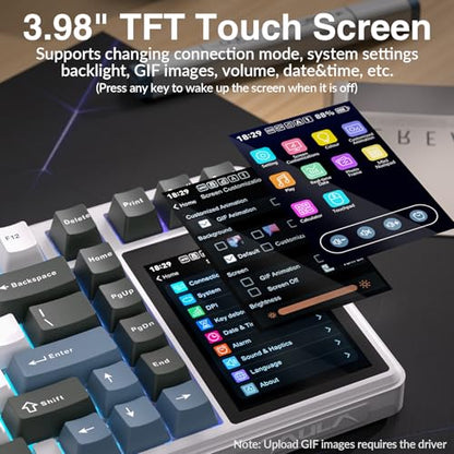 Aula L99 Wireless Mechanical Keyboard with Smart Touch Screen,Tri-Mode Hot Swappable Custom Gaming Keyboard,RGB Backlit,PBT Keycap,Gasket Mount Creamy Sounding Computer Keyboards for Office PC,84 Keys - color: White&Gray&Blue
