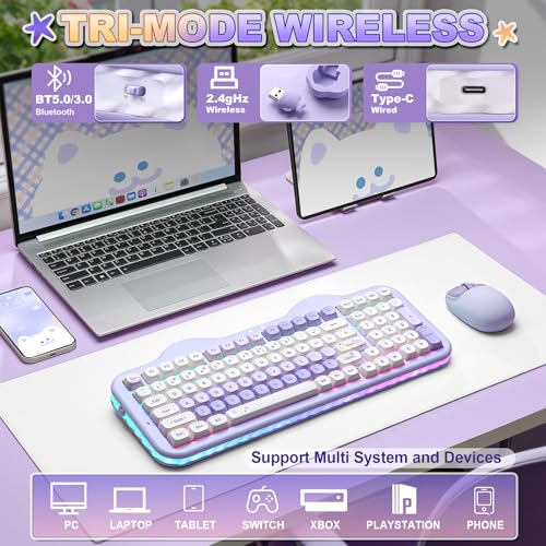YUNZII C98 Wireless Mechanical Keyboard with Number Pad,99 Key BT5.0/2.4G/USB-C Hot Swap Gasket Mount with PBT MOA Keycaps,Custom RGB,Cute Cake Keyboard for Win/Mac (Purple, Candy Linear Switch) - color: Purple, size: Candy Linear Switch