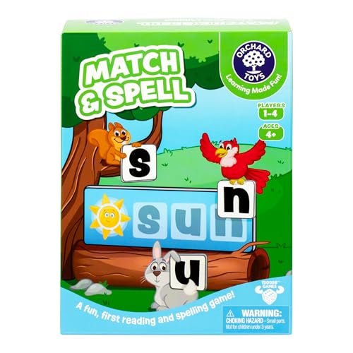 Orchard Toys Match & Spell Game - New Art, Develop Your Children's Early Reading and Spelling Skills in This Updated, Fun Word-Building, 2 Ways to Play, for Ages 4+, Single or Multiplayer - style: Match And Spell