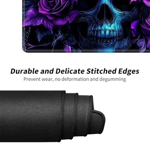 Blue Skull with Purple Rose for MTG & TCG Playmat Mouse Pad,BFDHGQZC 24" x 14" Game Mat for MTG/RPG/CCG Trading Card Game Playmats Table Mat Perfect for Card Games Video Games Computer Office - color: Blue Skull With Purple Rose
