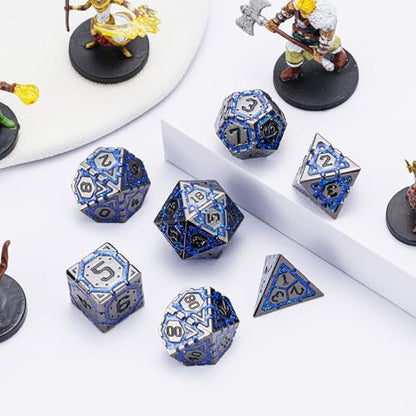 DND Metal Dice Set with Cracks, Polyhedral Dice for RPG D&D Dungeons and Dragons RPG TTRPG D and D 7-Die with Gift Case (Black Nickel Sapphire Blue) - color: Black Nickel Sapphire Blue