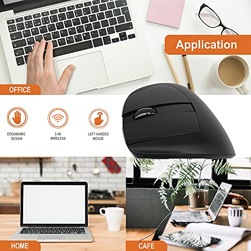 J-Tech Digital Ergonomic Left Hand Mouse with Wireless Connection, AA Battery, 2.4GHz Nano Transceiver, 800, 1200, 1600, 2400 Adjustable DPI; Compatible with Windows and MAC OS [V628ML] - size: Wireless Ergonomic Left Hand Mouse