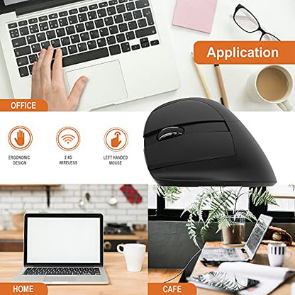 J-Tech Digital Ergonomic Left Hand Mouse with Wireless Connection, AA Battery, 2.4GHz Nano Transceiver, 800, 1200, 1600, 2400 Adjustable DPI; Compatible with Windows and MAC OS [V628ML] - size: Wireless Ergonomic Left Hand Mouse