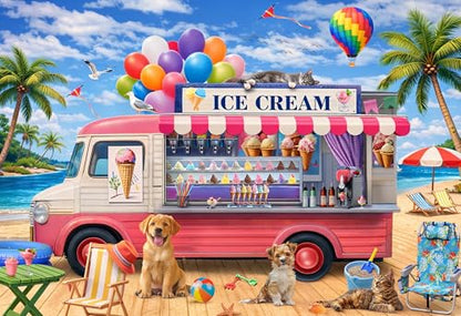 300 Piece Puzzles for Adults Kids Seniors - Ice Cream Truck - Summer Beach Jigsaw Puzzles