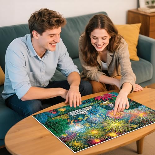 300 Piece Puzzle for Adults, Fireworks Celebration Jigsaw Puzzles, Blossoming Florals and Boats 300 Piece Adult Puzzle with Letters on Back Premium Cardboard Puzzle, Gift for Family, 20.5×15 in - style: Summer Night Fireworks