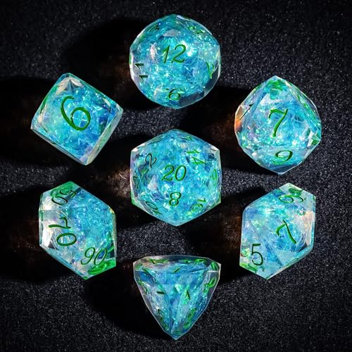 7PCS DND Dice Set,Transparent Sharp Edge Dice Set D&D RPG Polyhedral Die,for Dungeons and Dragons TTRPG Games Roleplaying Games,with Gift Box(Green) - color: Galaxy Green