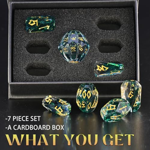 FONVGOGO Polyhedral Dice Set DND, Unique Resin DND Dice for Dungeons and Dragons with Box 7 Piece Role Playing RPG D and D Dice（Black and Gold） - color: S Black and Gold