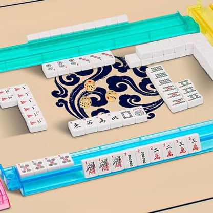 American Mahjong Tile Set, Mah Jong Set Complete with Pink Flower Bag, 166 White Tiles with Golden Dices for Travel, 4 All-in-One Mahjong Racks with Pushers (Pink) - color: Pink