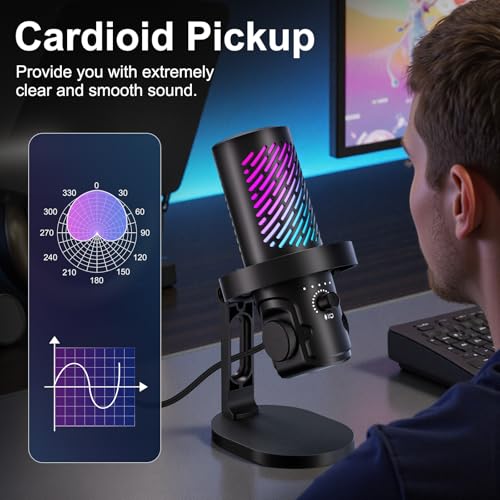 CG1 RGB Condenser Microphone Plug & Play, Noise Cancellation, Mute,Computer/Mic Monitoring Balance Adjustment, Headphone Jack, Desktop Stand for Gaming, Streaming, Podcasting, PC/Type-C Phones