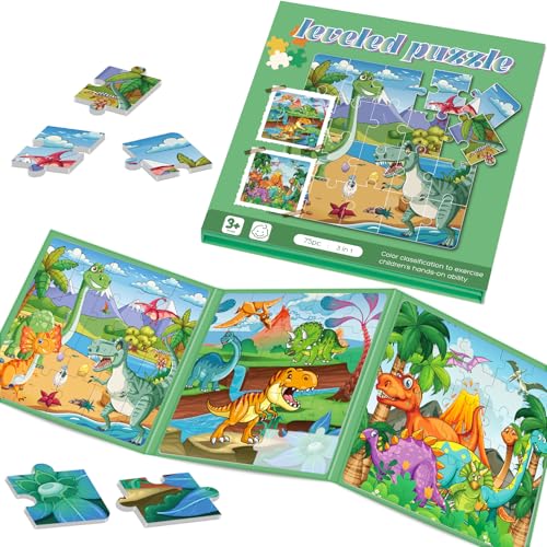 Magnetic Puzzles for Toddlers 3-5 Dinosaur Puzzle Travel Toys for Kids | Jigsaw Puzzles for Kids 75-Pieces Travel Toys Dinosaur Puzzles Ages 4-6 Road Car Trip & Airplane Activities - style: Dinosaur