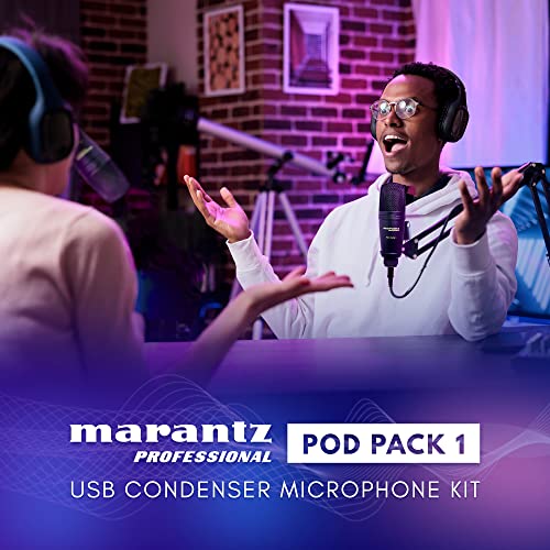 Marantz Professional Pod Pack 1 USB Condenser Microphone Kit for Gaming, Streaming and Podcasting with Built-In Audio Interface, Adjustable Boom Arm and Desk Clamp, Plug-and-Play - style: USB Mic w/ Boom Arm