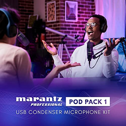 Marantz Professional Pod Pack 1 USB Condenser Microphone Kit for Gaming, Streaming and Podcasting with Built-In Audio Interface, Adjustable Boom Arm and Desk Clamp, Plug-and-Play - style: USB Mic w/ Boom Arm