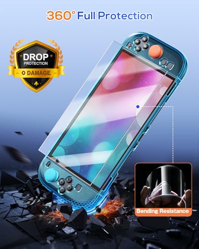 FYOUNG Protective Case for Nintendo Switch 2, Slim Hard Shell Accessories | Switch 2 Cute Case, Scratch&Shock Protection Cover with Screen Protector, 8 Thumb Grip (Translucent Blue, Switch 2 7.9inch) - color: Translucent Blue