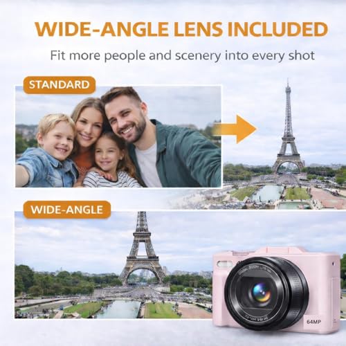 Acuvar 4K Digital Camera for Photography, 64MP Vlogging Camera with Flip Screen, WiFi, Wide Angle Lens, 16X Zoom, Compact Camera for YouTube, Travel, Beginners with 64GB Card - style: Starter Camera Kit