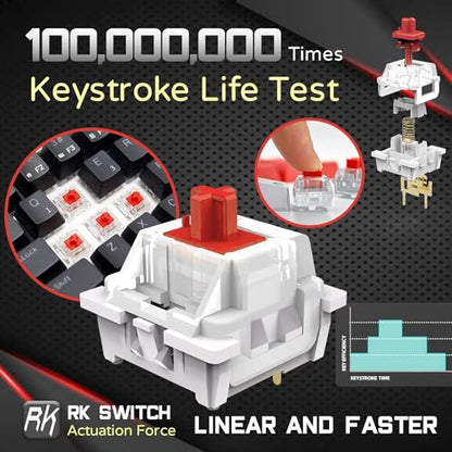RK ROYAL KLUDGE RK61 Wired 60% Mechanical Gaming Keyboard Programmable QMK/VIA RGB Backlit 61 Keys Ultra-Compact Hot Swappable Red Switch Black - color: Black, size: Hot-Swappable Red Switch