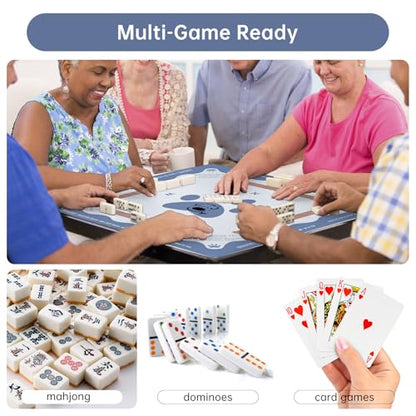 Mahjong Mat 33"x33" - 3mm Thick Non-Slip Noise Reduction Gaming Mat with Premium Carrying Bag, Portable Table Cover for Mahjong, Poker, Dominoes & Board Games (Slate Blue)