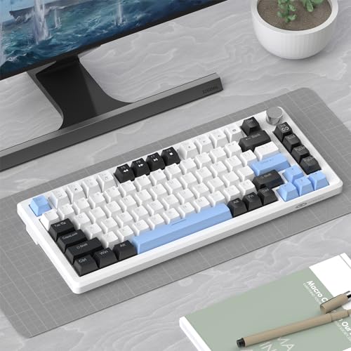MageGee 75% Mechanical Gaming Keyboard, Compact Blue Backlit Wired Gaming Keyboards with Brown Switches, EVA Foam, Knob Control, STAR75 Portable NKRO PC Gaming Keyboard - White & Blue - color: White & Blue - Brown Switch