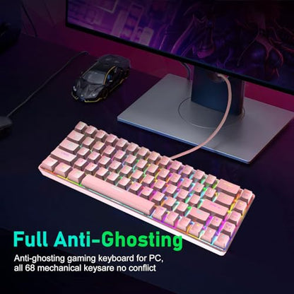 60% Mechanical Gaming Keyboard Mini 68 Keys Anti-Ghosting Wired RGB 18 Backlit Effects,Lightweight Gaming Mosue DPI Adjustable Honeycomb Optical,113 PBT Pudding Keycaps for PC Gamers(White)