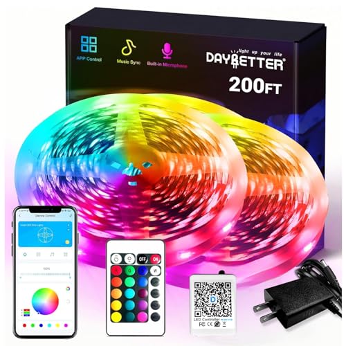DAYBETTER Smart RGB Led Strip Lights, 200ft Led Lights for Bedroom with App Control, Multicolor Changing Led Light Strips Apply for Home Decor, Living Room, Kitchen, Home Party Decoration - size: 200FT