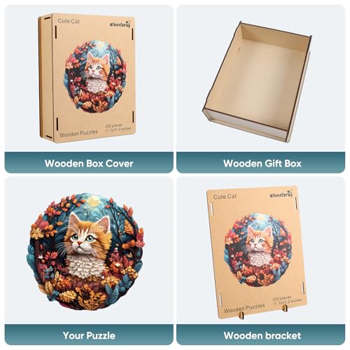 Qiuenisray Wooden Puzzle, Cute Cat Puzzle 500 Pieces Unique Shape Advanced Wooden Jigsaw Puzzle, Challenge Jigsaw Puzzle for Family Game 16.9x16.8 in - color: Cute Cat, size: 500pcs