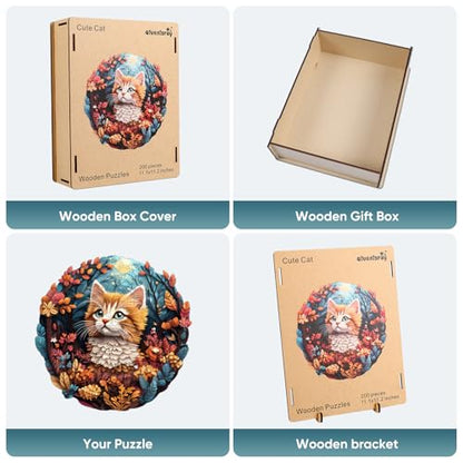 Qiuenisray Wooden Puzzle, Cute Cat Puzzle 500 Pieces Unique Shape Advanced Wooden Jigsaw Puzzle, Challenge Jigsaw Puzzle for Family Game 16.9x16.8 in - color: Cute Cat, size: 500pcs