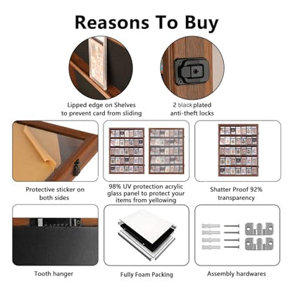 VERANI 35 Graded Sports Baseball Card Display Case Wall Mount Walnut | Lockable Trading Card Wall Cabinet,98% UV Block Acrylic Panel,Premium Wood Frame,Vertical Wall Mount Only - size: Large-Vertical-Walnut-Blacklock