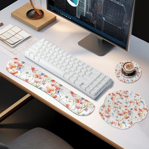 RICHEN 3 PCS Computer Mouse Pads for Desk with Coaster Set, Non-Slip Keyboard Wrist Rest and Mouse Pad Set, Ergonomic Design (YKMWR-52) - color: Ykmwr-52