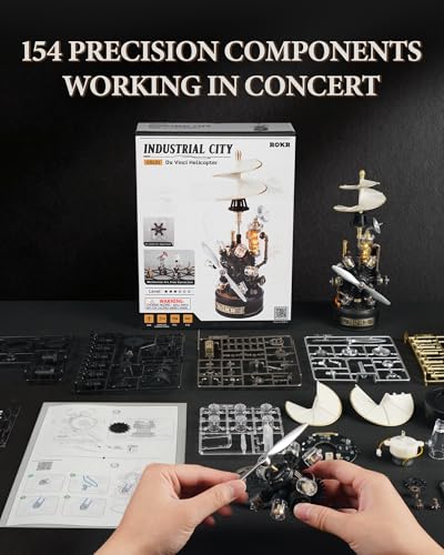 ROKR 3D Puzzle for Adults - Leonardo da Vinci's Helicopter Mechanical Model Kits (CGL01), DIY Plastic Metal Building Set, Industrial City Craft Gifts for Hobbyists