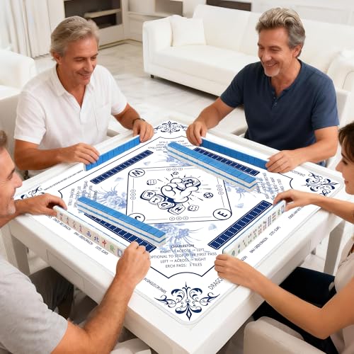 Mahjong Table Mat with Rules 31.5" x 31.5" Neoprene Rubber Square White Gaming Mat - Anti-Slip, Noise Reduction Durable & Easy to Clean for Mahjong Tiles, Poker, Dominoes & Board/Tile Games (White) - color: White