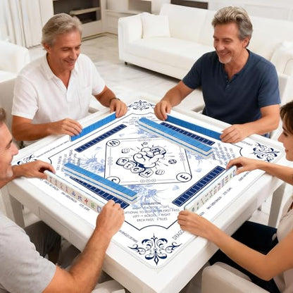 Mahjong Table Mat with Rules 31.5" x 31.5" Neoprene Rubber Square White Gaming Mat - Anti-Slip, Noise Reduction Durable & Easy to Clean for Mahjong Tiles, Poker, Dominoes & Board/Tile Games (White) - color: White