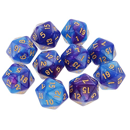 10PCS Polyhedral Dice - D20, 20mm Acrylic, 20 Sided Dice for RPG, MTG, DND, Table Games (Blue Purple) - color: Blue Purple