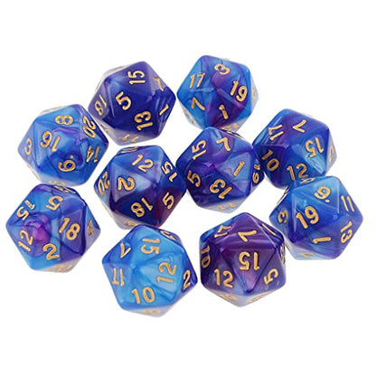 10PCS Polyhedral Dice - D20, 20mm Acrylic, 20 Sided Dice for RPG, MTG, DND, Table Games (Blue Purple) - color: Blue Purple