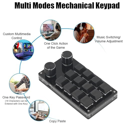Macro Mechanical Gaming Keypad with 12 Programmable Keys and Dual Knobs for Linux macOS – Compact Wired Red Switch Controller for Gamers Creators and Engineers