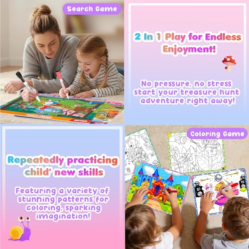 Search and Find Activity Books, 2 In 1 Princess Seek Game Coloring Books | Preschool Educational, Travel Games Toys for Car Airplane, Road Trip Activities for Kids, Birthday Gifts Kids Ages 3-8 - color: Purple