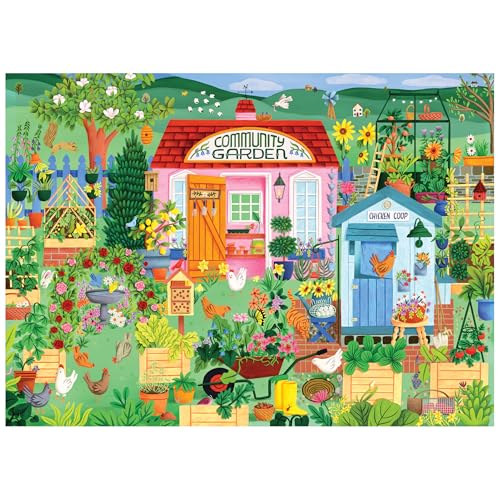RoseArt Hobby Haven Community Garden 1000 Piece Jigsaw Puzzle | 19.25" x 26.625" Finished Size, Fully Interlocking Pieces, Bonus Poster Included, Made in USA - style: Community Garden