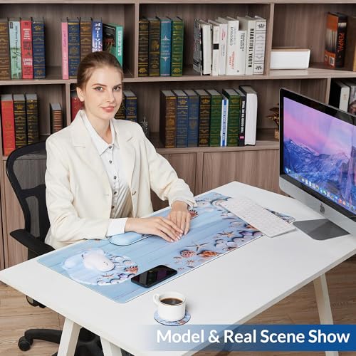 Desk Mat Set Keyboard and Mouse Pad with Wrist Rest Support | Ergonomic,Pain Relief, 4-in-1 Large Big Mousepad Computer Mats,Desk Pad Matt Mats for Desktop Home & Office - color: I-Blue Seashell