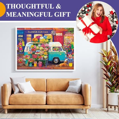 300 Piece Puzzles for Adults,Nature Flower Shop Puzzle for Adults Kids Seniors,Large Piece Fun Puzzle for Kids Ages 8-10 10-12,Challenging Truck Floral Dog Puzzles Perfect for Game Nights,20.5x15 in - style: Flower Shop