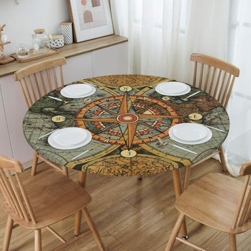 Nautical Compass Round Tablecloth Elastic Fitted Table Cover Washable Elastic Edge Tablecloths for Kitchen Dining Party Fitted Table Table 40-44 inch - color: Black33, size: 40" (Round)