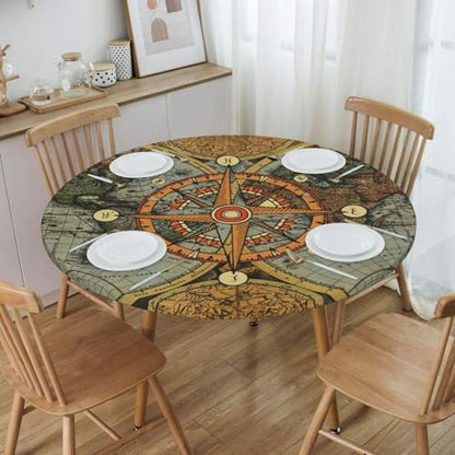 Nautical Compass Round Tablecloth Elastic Fitted Table Cover Washable Elastic Edge Tablecloths for Kitchen Dining Party Fitted Table Table 40-44 inch - color: Black33, size: 40" (Round)