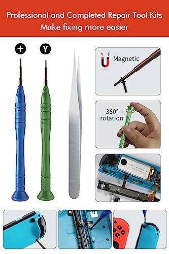 Joycon Joystick Replacement Kit( 48 in one), Switch Joystick Replacement for Switch/ Switch Lite/ Switch OLED, Include 4 Thumbsticks, 4 Metal Buckles, 2 Screwdrivers, Pry Tool, 12 Thumbstick Grips
