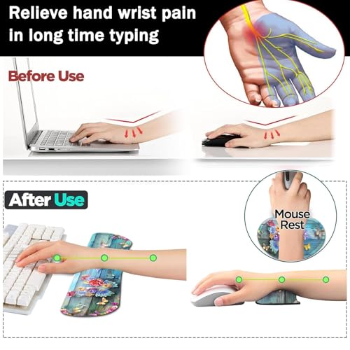 Large Gaming Mouse Pad+ Keyboard Wrist Rest Set, Ergonomics Memory Foam Mouse Mat Wrist Rest Support for Home Office, Waterproof Extended Mousepad 31.5x11.8in, Woodblock Flower Butterfly Desk Pad - color: Yvb-mousepad-9-f-151