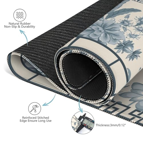 Blue Mahjong Mat for Table, 31.5*31.5in Anti Slip Mahjong Table Cloth, Noise Reduction, Neoprene Mah jongg Mat with Carrying Bag & 3 Dices, Mahjong Accessories Gift for Poker Board Tile Games Mats - color: Flower07